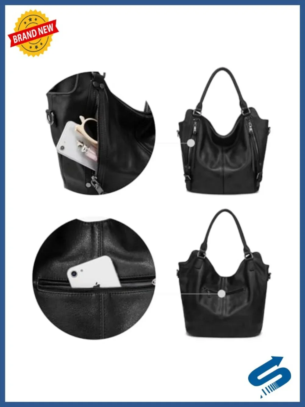 Women PU Leather Hobo Shoulder Bag Large Tote Purse with Adjustable Strap
